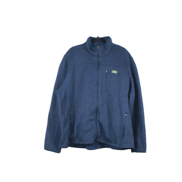 LL Bean Bright Navy Fleece Full-Zip Casual Work Sweater Jacket Size XXL - Picture 1 of 9